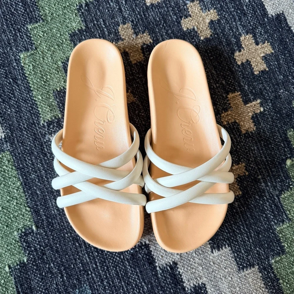 J.Crew Pacific Cushy Leather Strappy Sandals Cream White Size 8